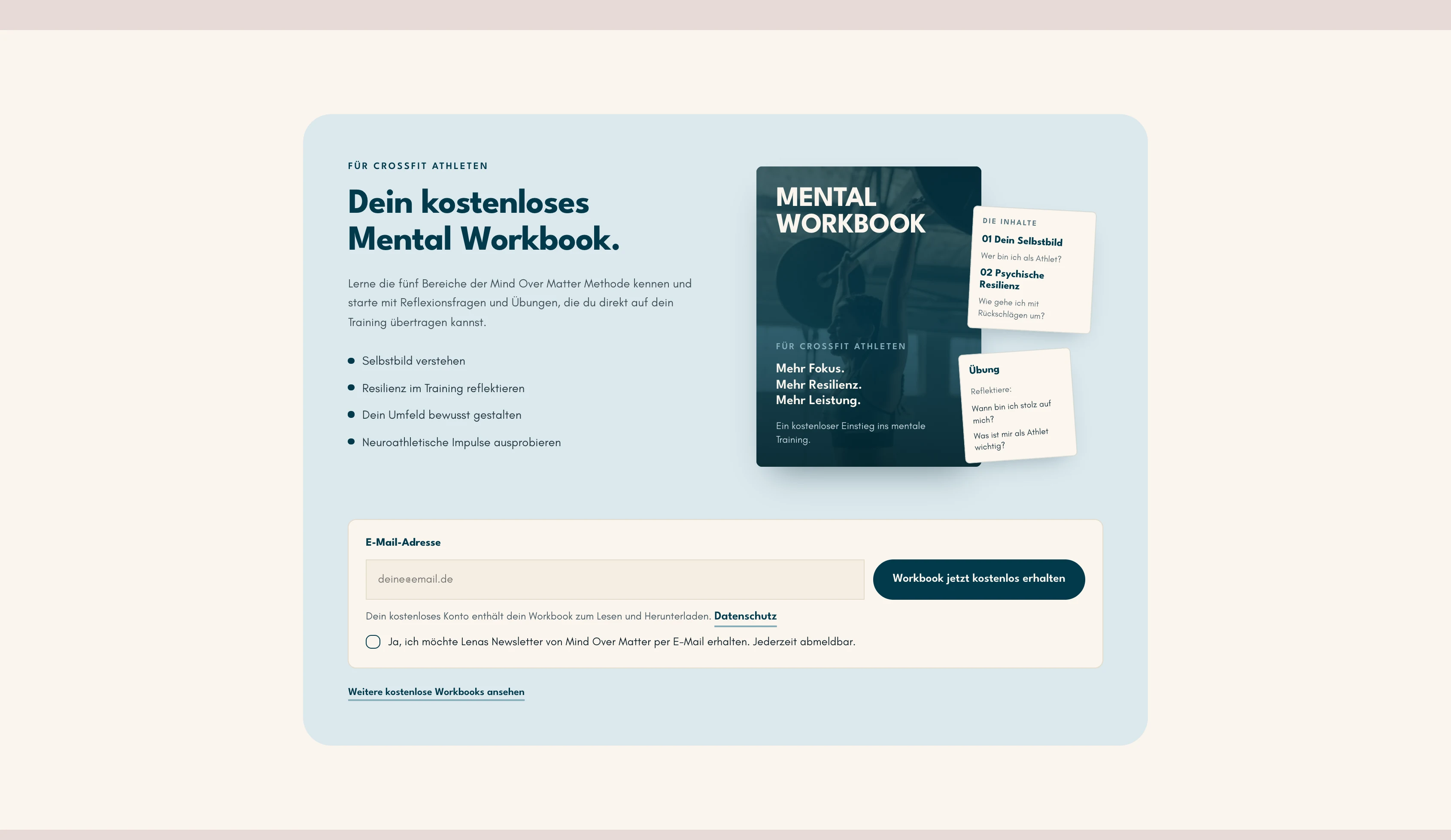 Kostenloses Mental Workbook auf der Website von Mind Over Matter Coaching